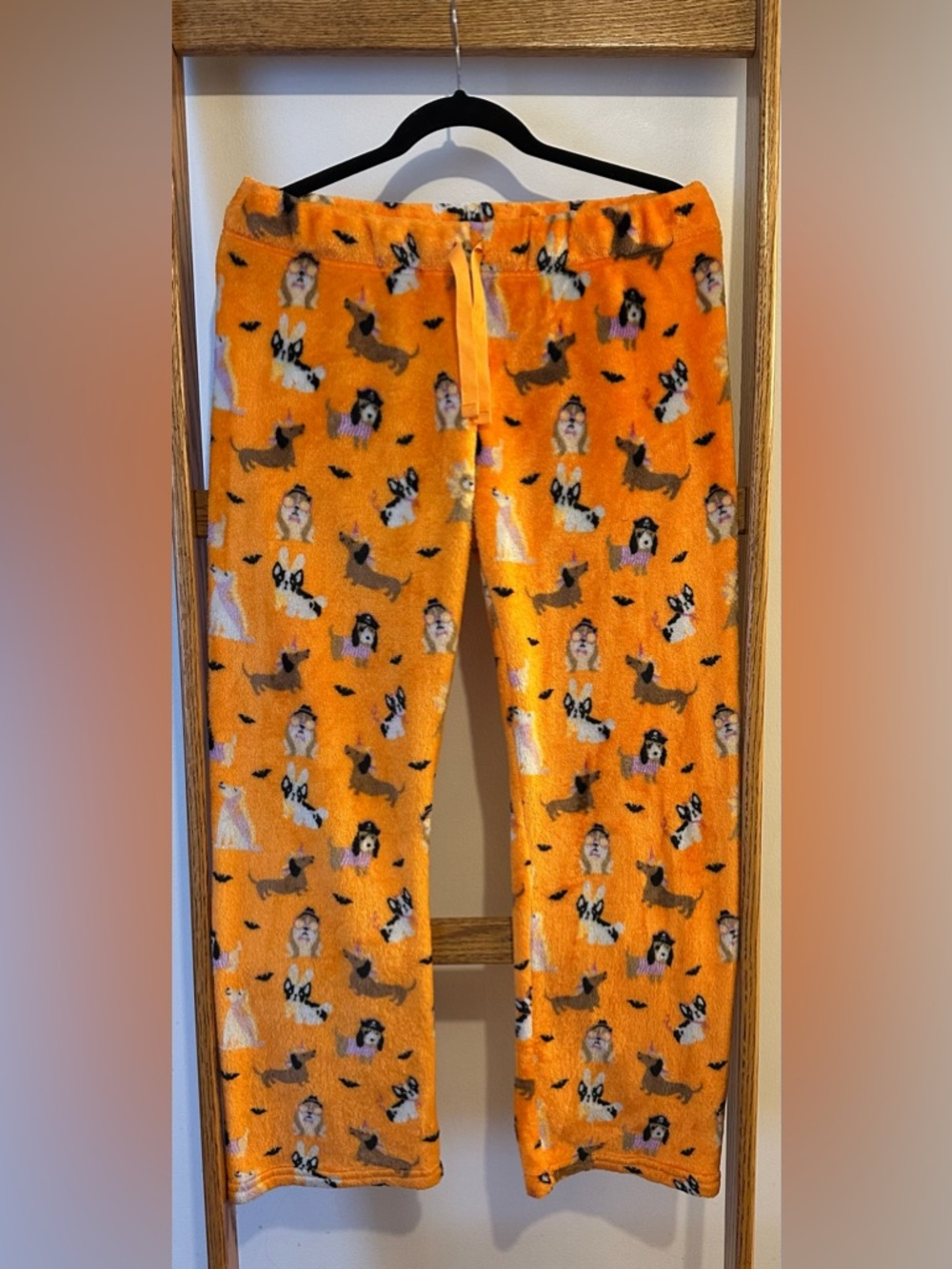 Plush Orange Halloween Dog Print Pajama Pants